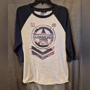 Vintage Quiksilver Black and White Raglan Tee Large